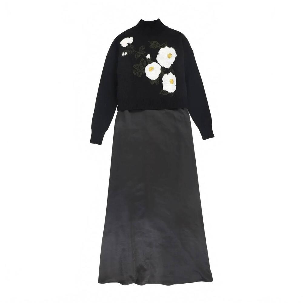 NEW VALENTINA girls flower embroidered sweater maxi dress in black